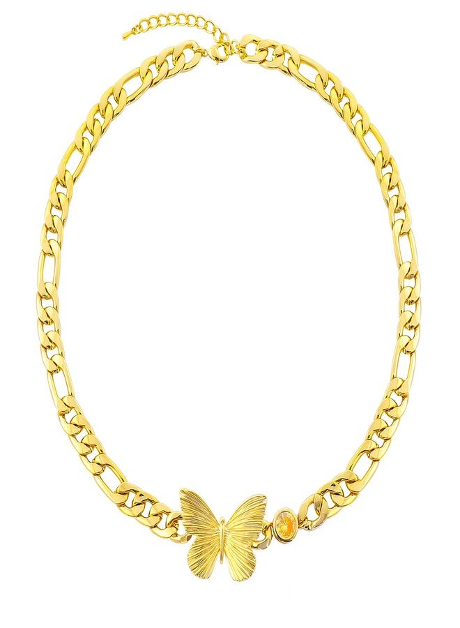 MOONWALTZ Gold Butterfly Chunky Choker Necklace for Women 14K Gold Plated Butterfly Pendant Necklace with Round Yellow Cubic Zirconia Butterfly Charm Necklace Adjustable Trendy Insect Jewelry Gift for Women - Image 1